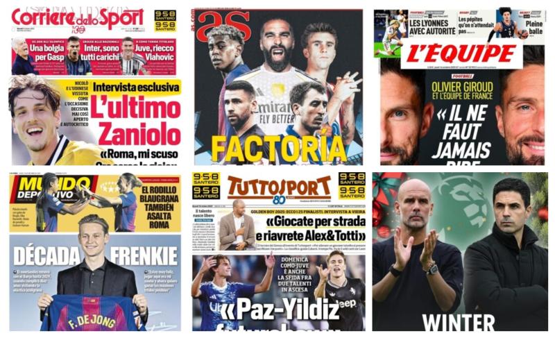 فيفا العرب |أبرز عناوين أغلفة الصحف الرياضية العالمية: “تجديد عقد فرانكي دي يونغ مع برشلونة”