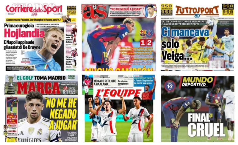 فيفا العرب |أبرز عناوين أغلفة الصحف العالمية: “باريس سان جيرمان يهزم برشلونة 2-1 في مباراة مثيرة”