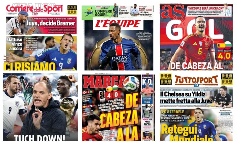 فيفا العرب |أبرز عناوين أغلفة الصحف الرياضية العالمية: “إسبانيا 4-0 بلغاريا برأسيتين من ميرينو”