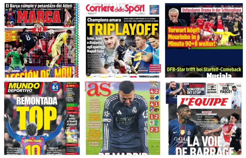 فيفا العرب |أبرز عناوين أغلفة الصحف العالمية: “بنفيكا 4 – 2 ريال مدريد: درس قاسٍ من جوزيه مورينيو”