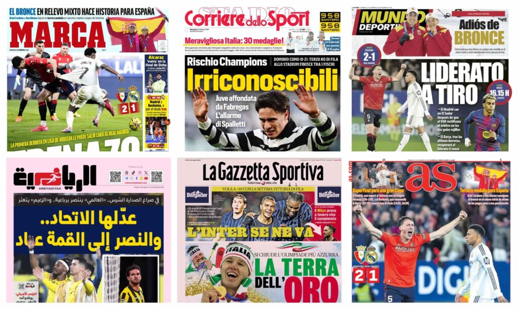 فيفا العرب |أبرز عناوين أغلفة الصحف العالمية: “صدمة التوقف”: خسارة ريال مدريد أمام أوساسونا”