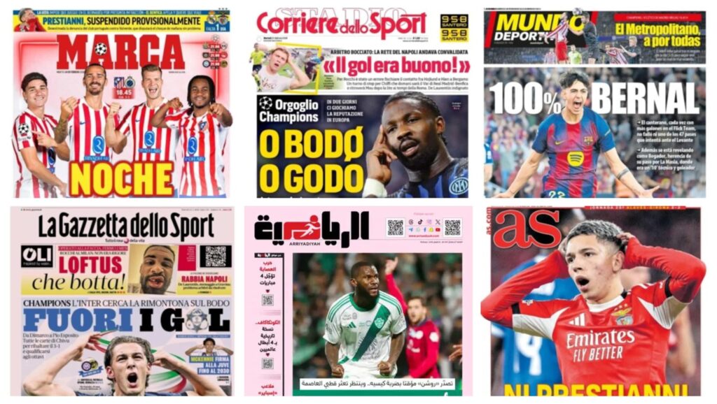 فيفا العرب |أبرز عناوين أغلفة الصحف العالمية: “عقوبات “يويفا”: إيقاف بريستياني مؤقتاً”