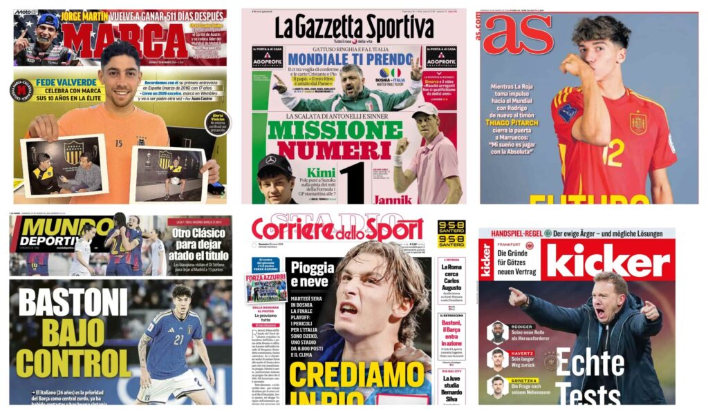 فيفا العرب |أبرز عناوين أغلفة الصحف العالمية: “فيديريكو فالفيردي يحتفل بعشر سنوات في النخبة”