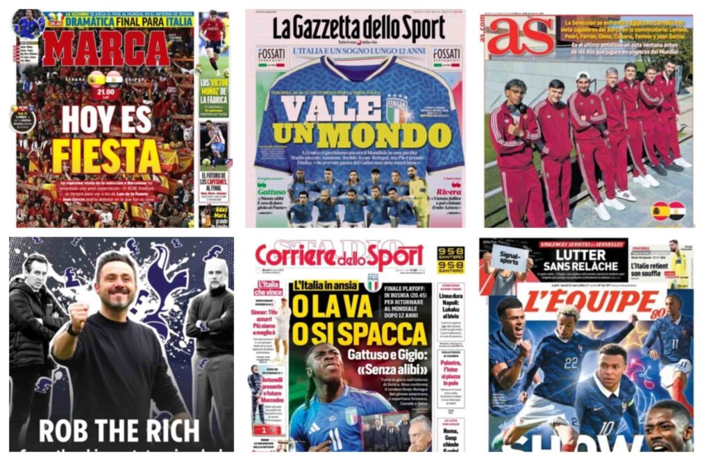 فيفا العرب |أبرز عناوين أغلفة الصحف العالمية: “ليلة الحسم المونديالي واختبار مثير يجمع إسبانيا بمصر”
