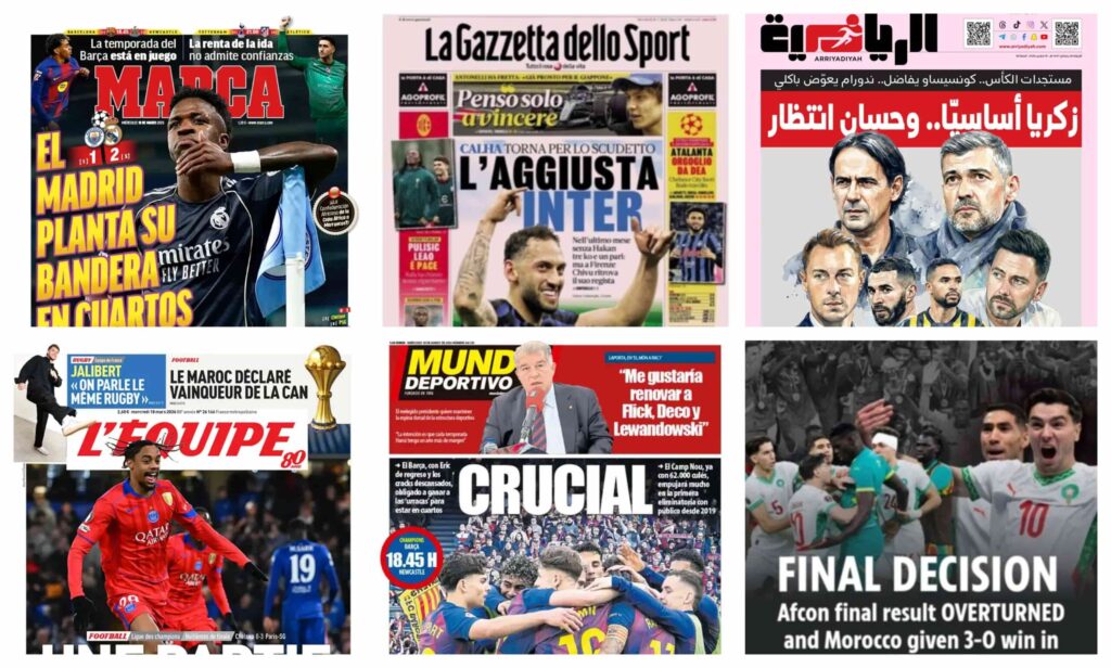 فيفا العرب |أبرز عناوين أغلفة الصحف العالمية: “الملكي يطيح بالسيتي والمغرب بطلاً لأفريقيا بقرار إداري تاريخي”
