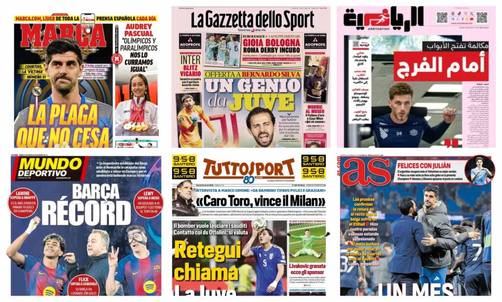 فيفا العرب |أبرز عناوين أغلفة الصحف العالمية: “إصابة تيبو كورتوا بتمزق عضلي يغيبه عن الملاعب لمدة 6 أسابيع”