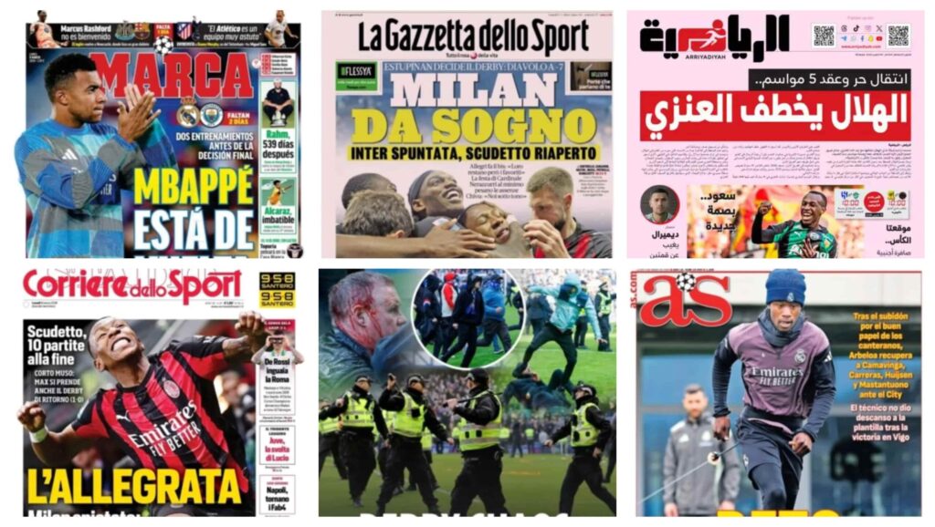 فيفا العرب |أبرز عناوين أغلفة الصحف الرياضية العالمية: “عودة مبابي تشعل قمة الأبطال”